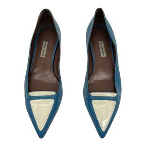 Tabitha Simmons Patent Leather Blue White Pointed Toe Flats IT 41, US 10.5 - 11
